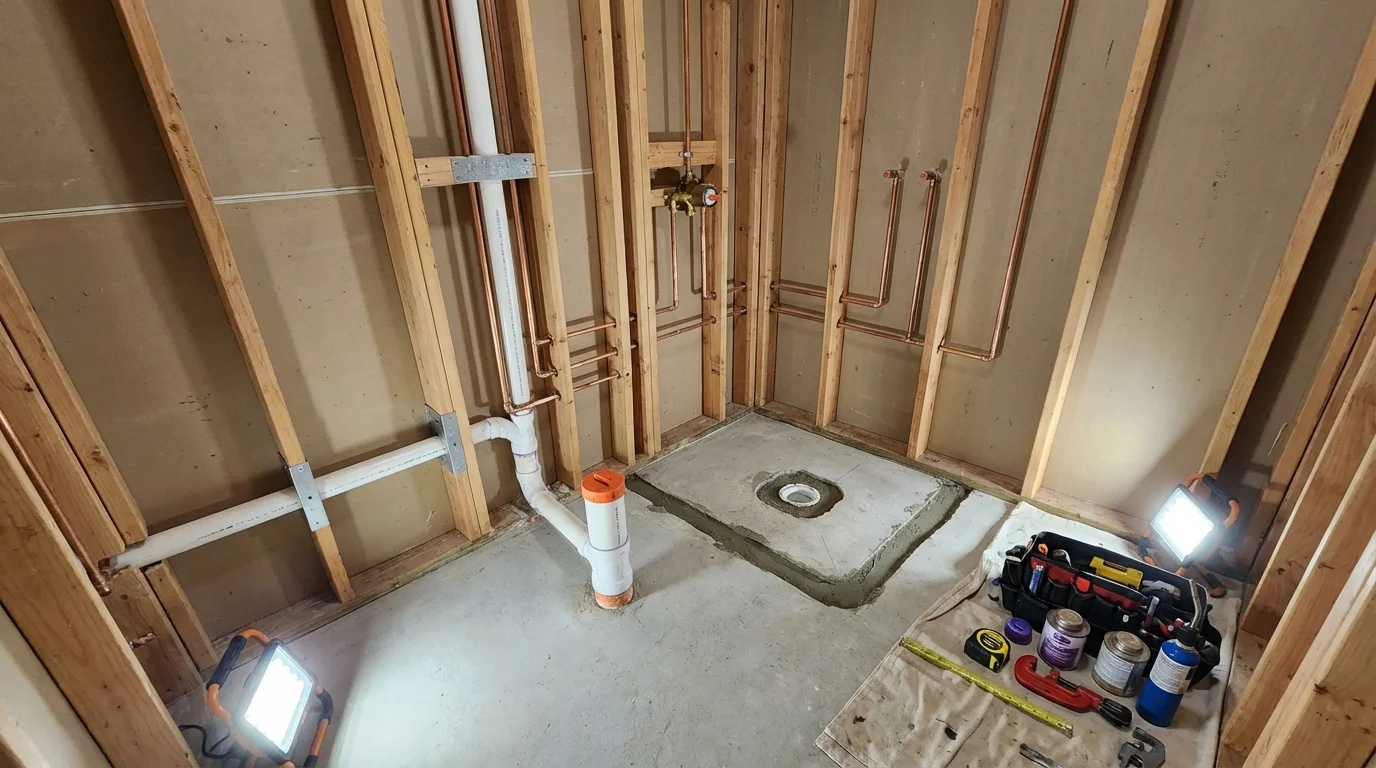 Bathroom rough-in plumbing during remodel by Johns Plumbing LLC in Laguna Niguel