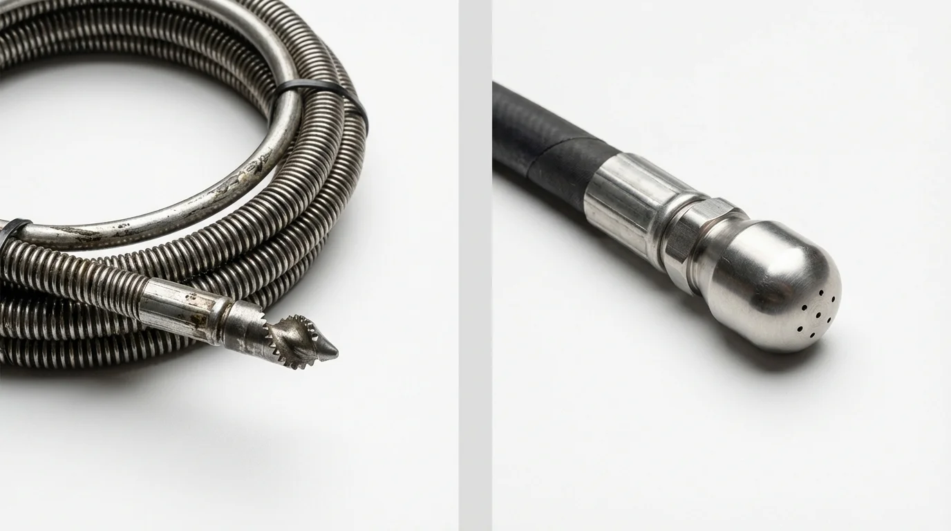 Drain snake cable and hydro jetting nozzle used for drain cleaning in Laguna Niguel, CA