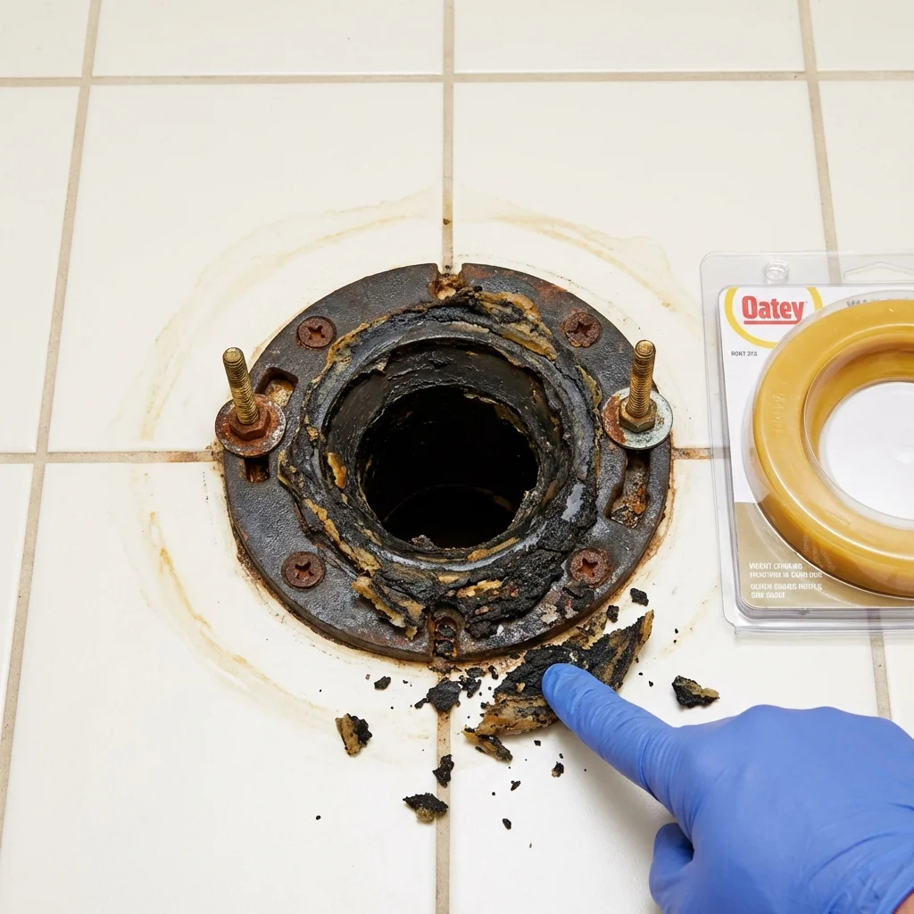 Failed wax ring showing water seepage at the base of a toilet in a Laguna Niguel, CA home
